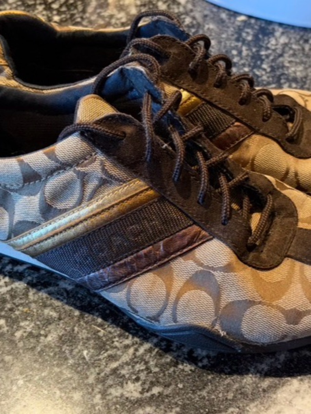 Coach Brown and Tan Signature Canvas Lace-Up Sneakers